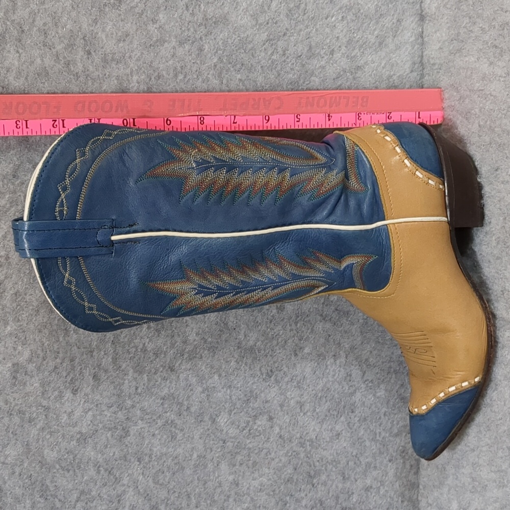 TONY LAMA WOMEN'S WESTERN Tan Blue Vintage BOOTS Size 7 - Picture 10 of 11